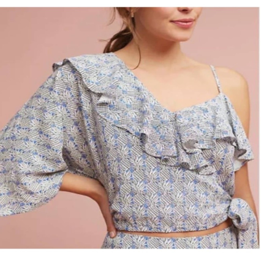 Anthro Maeve Imelda one shoulder Pineapple Crop Top